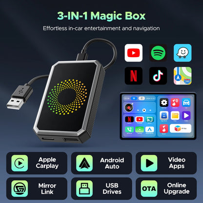 3 in 1 Video AI Box Streaming Youtube Tiktok Wireless Carplay Adapter Dongle USB Drive Wired Carplay and Android Auto Cars