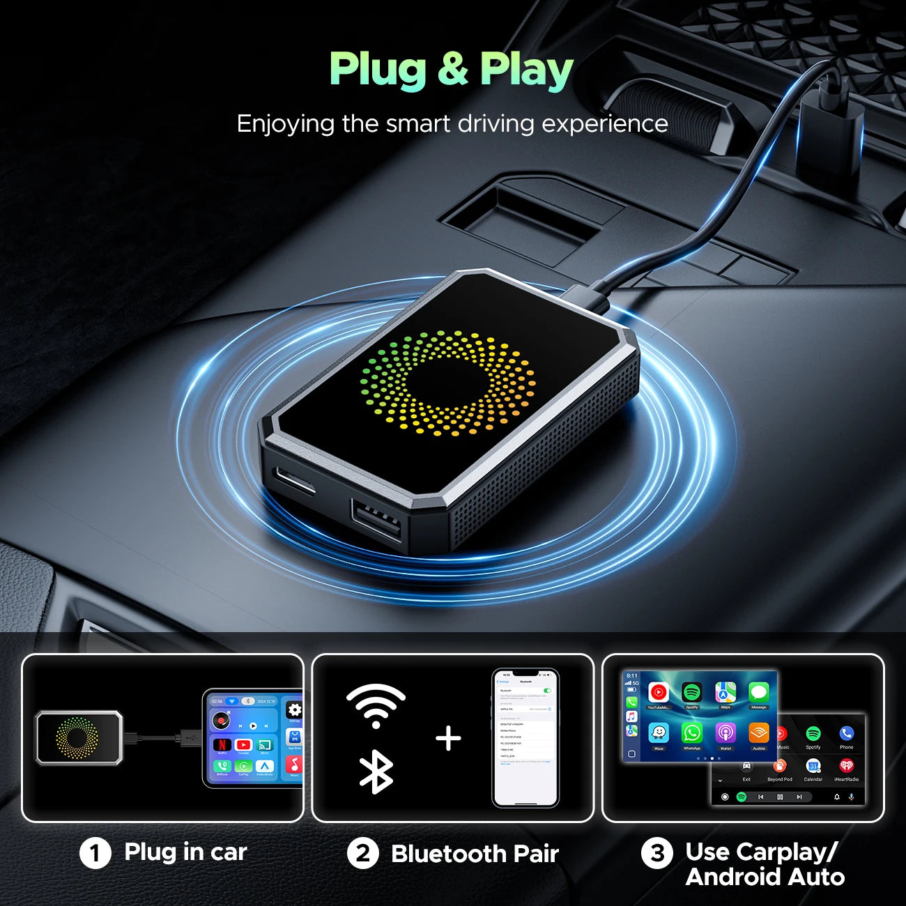 3 in 1 Video AI Box Streaming Youtube Tiktok Wireless Carplay Adapter Dongle USB Drive Wired Carplay and Android Auto Cars