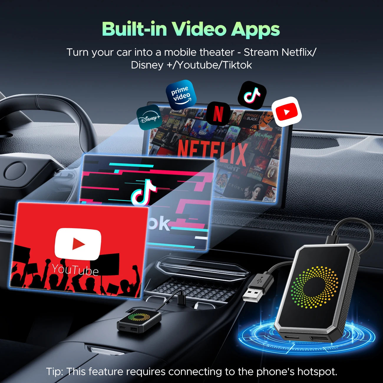 3 in 1 Video AI Box Streaming Youtube Tiktok Wireless Carplay Adapter Dongle USB Drive Wired Carplay and Android Auto Cars