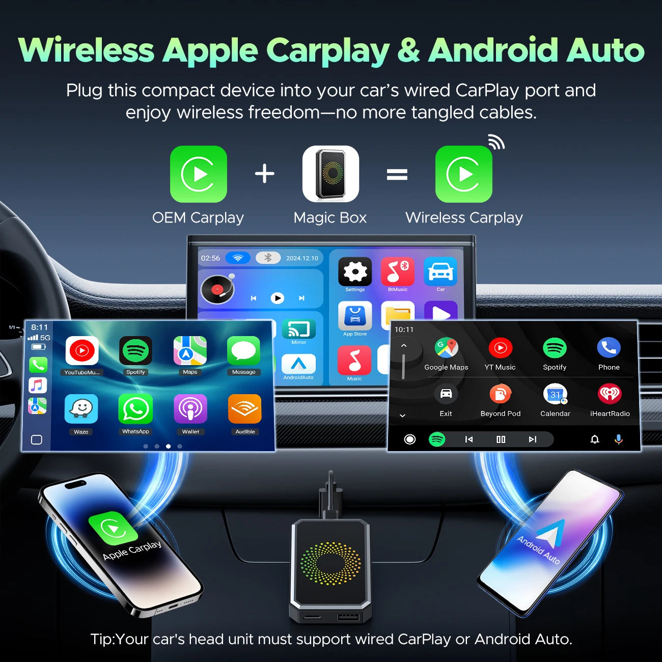 3 in 1 Video AI Box Streaming Youtube Tiktok Wireless Carplay Adapter Dongle USB Drive Wired Carplay and Android Auto Cars